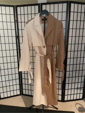 AKIRA Two-Tone Beige & Tan Trench Coat